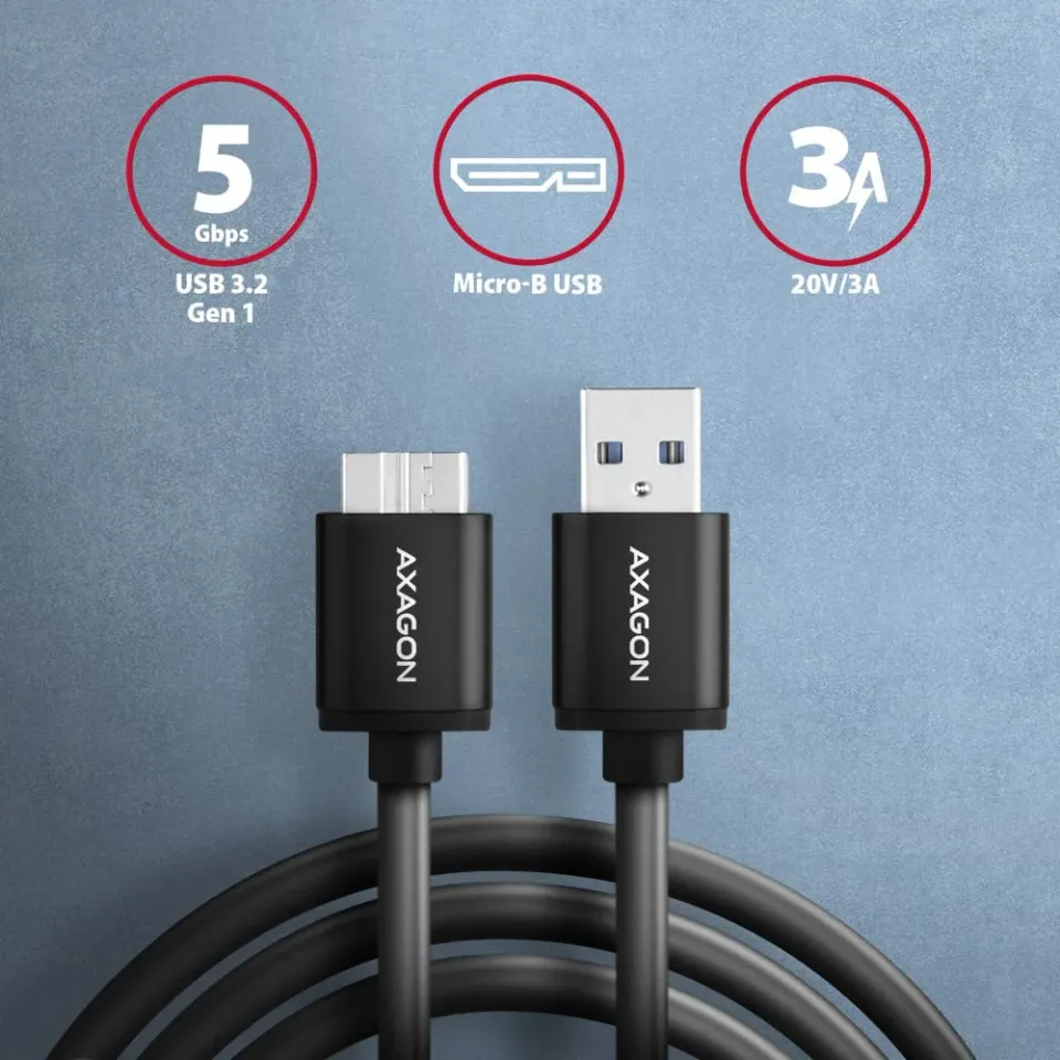 AXAGON BUMM3-AM10AB, SPEED kabel Micro-B USB <-> USB-A, 1m, USB 3.2 Gen 1, 3A, A
