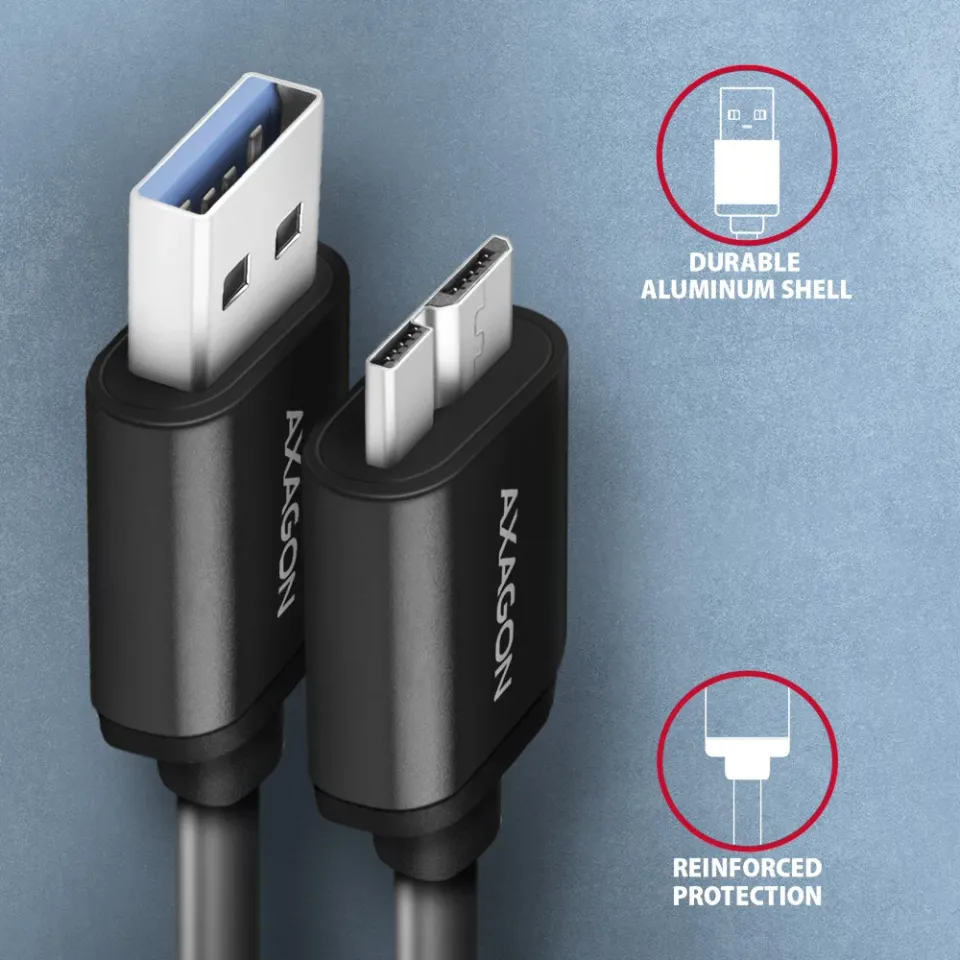 AXAGON BUMM3-AM10AB, SPEED kabel Micro-B USB <-> USB-A, 1m, USB 3.2 Gen 1, 3A, A