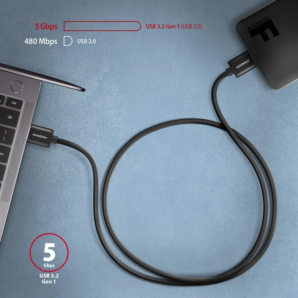 AXAGON BUMM3-AM10AB, SPEED kabel Micro-B USB <-> USB-A, 1m, USB 3.2 Gen 1, 3A, A