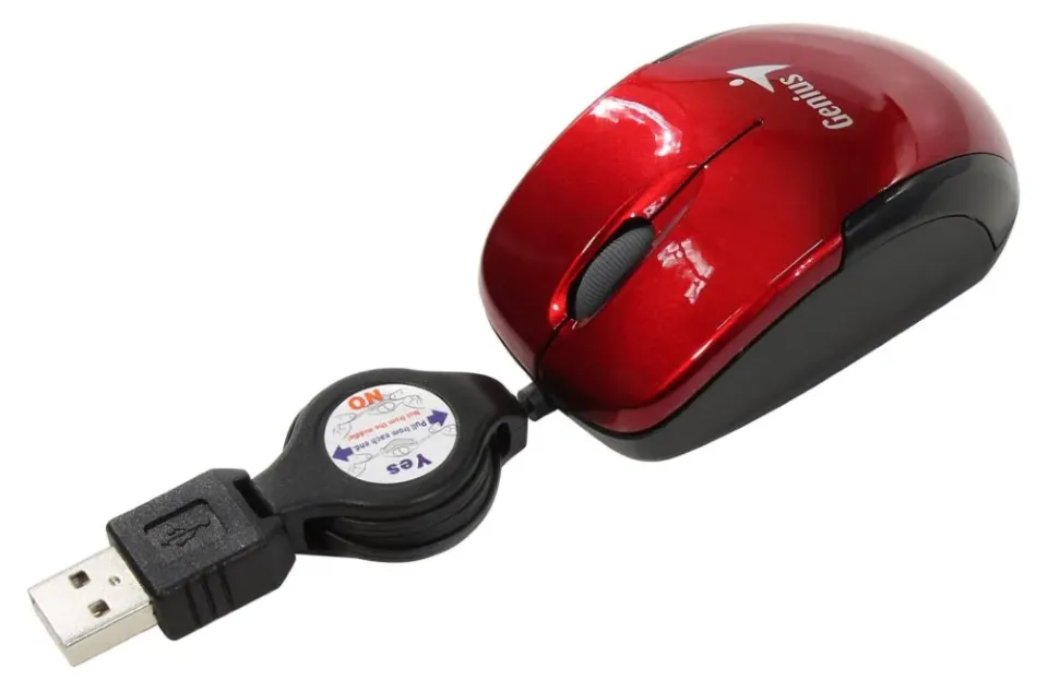 GENIUS myš Micro Traveler V2, s navijákem k ntb, červená