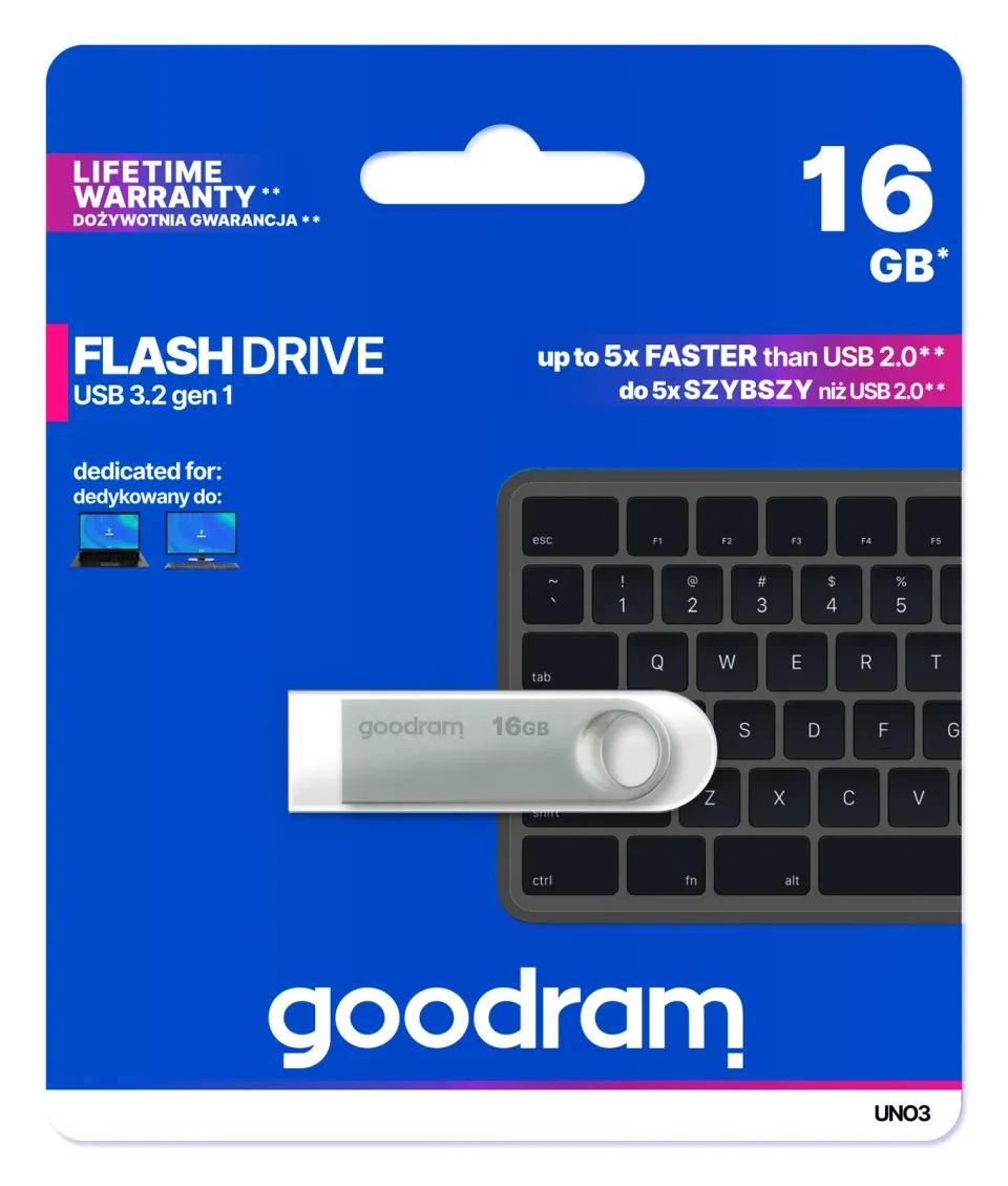 GOODRAM Flash Disk UNO3 16GB, USB 3.2 Gen1, stříbrná