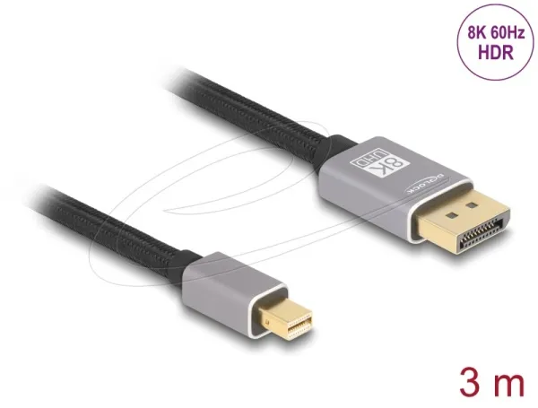Delock Kabel mini DisplayPort na DisplayPort 8K 60 Hz 3 m šedá kovová bez západk