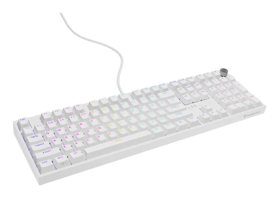 Herní mechanická klávesnice Genesis THOR 404/RGB/Outemu Peach Silent/Drátové USB-A/US layout/Bílá