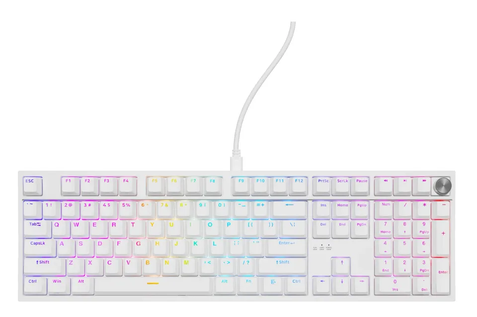 Herní mechanická klávesnice Genesis THOR 404/RGB/Outemu Peach Silent/Drátové USB-A/US layout/Bílá