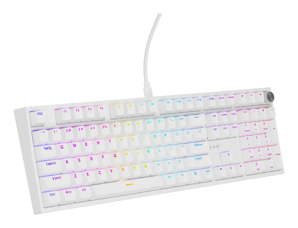 Herní mechanická klávesnice Genesis THOR 404/RGB/Outemu Peach Silent/Drátové USB-A/US layout/Bílá