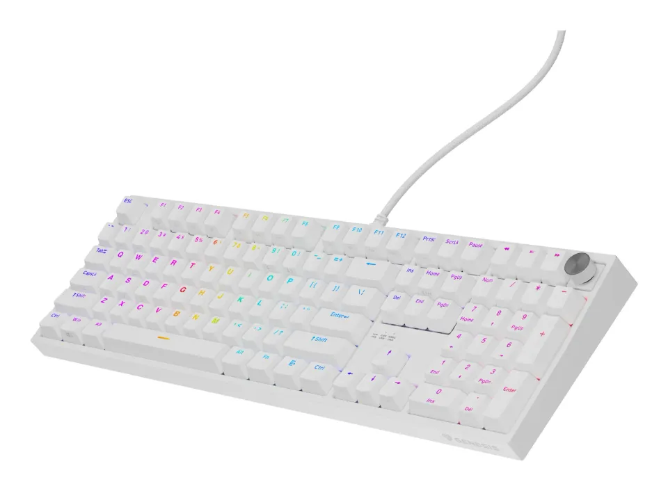 Herní mechanická klávesnice Genesis THOR 404/RGB/Outemu Peach Silent/Drátové USB-A/US layout/Bílá