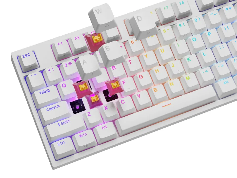 Herní mechanická klávesnice Genesis THOR 404/RGB/Outemu Peach Silent/Drátové USB-A/US layout/Bílá