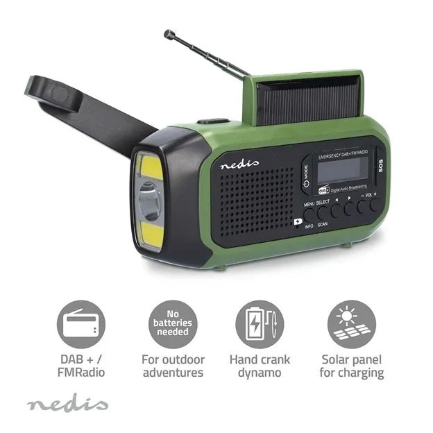 Nedis RDDBCR2000GN - Nouzové Radio | DAB+ / FM | Napájení z baterie/Napájení z U