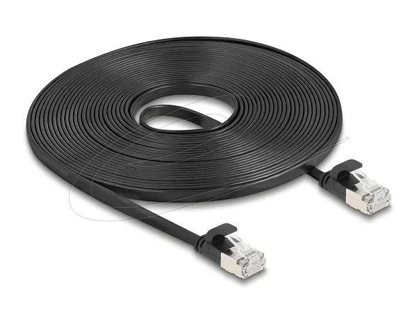 Delock Plochý patch kabel RJ45 zástrčka na zástrčku Cat.6A U/FTP 7,5 m, černý