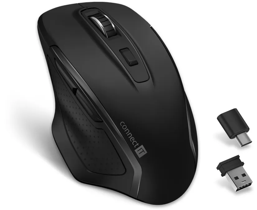 CONNECT IT Dual SmartSwitch bezdrátová myš, USB-A + C, ČERNÁ (+1x AA baterie zda