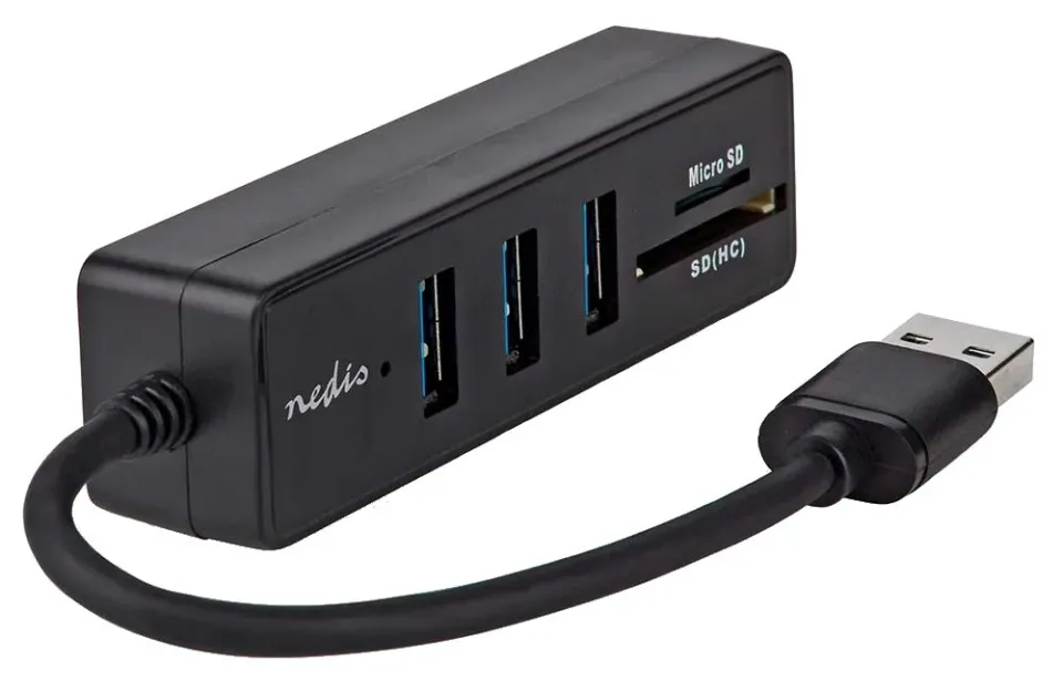 Nedis CCGB61250BK01 - USB hub| USB-A Zástrčka | 3x USB A Zásuvka | 5 Portů | US