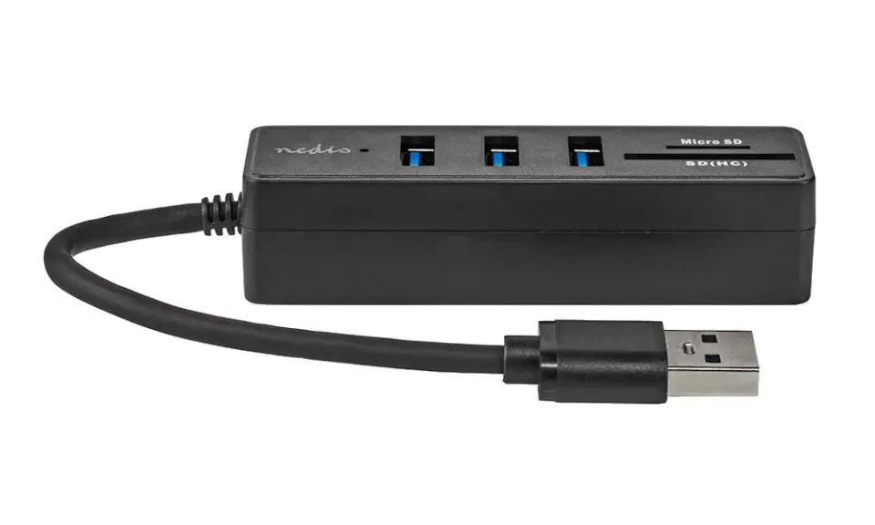 Nedis CCGB61250BK01 - USB hub| USB-A Zástrčka | 3x USB A Zásuvka | 5 Portů | US