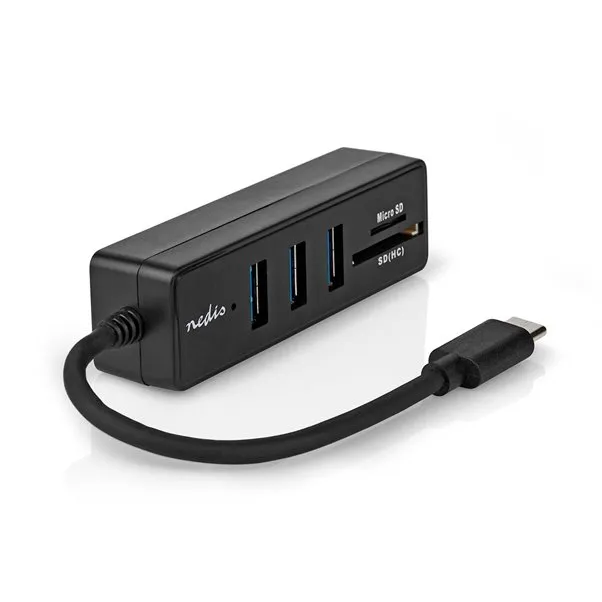 Nedis CCGB61250BK01 - USB hub| USB-A Zástrčka | 3x USB A Zásuvka | 5 Portů | US