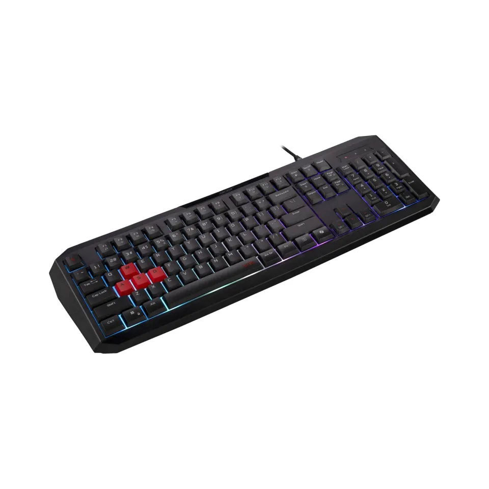 ACER Nitro Gaming Keyboard 100, Membrane Switch, 26 Anti-ghosting kláves, životnost 3 mil. stisků, 7 zón RGB podsvíc