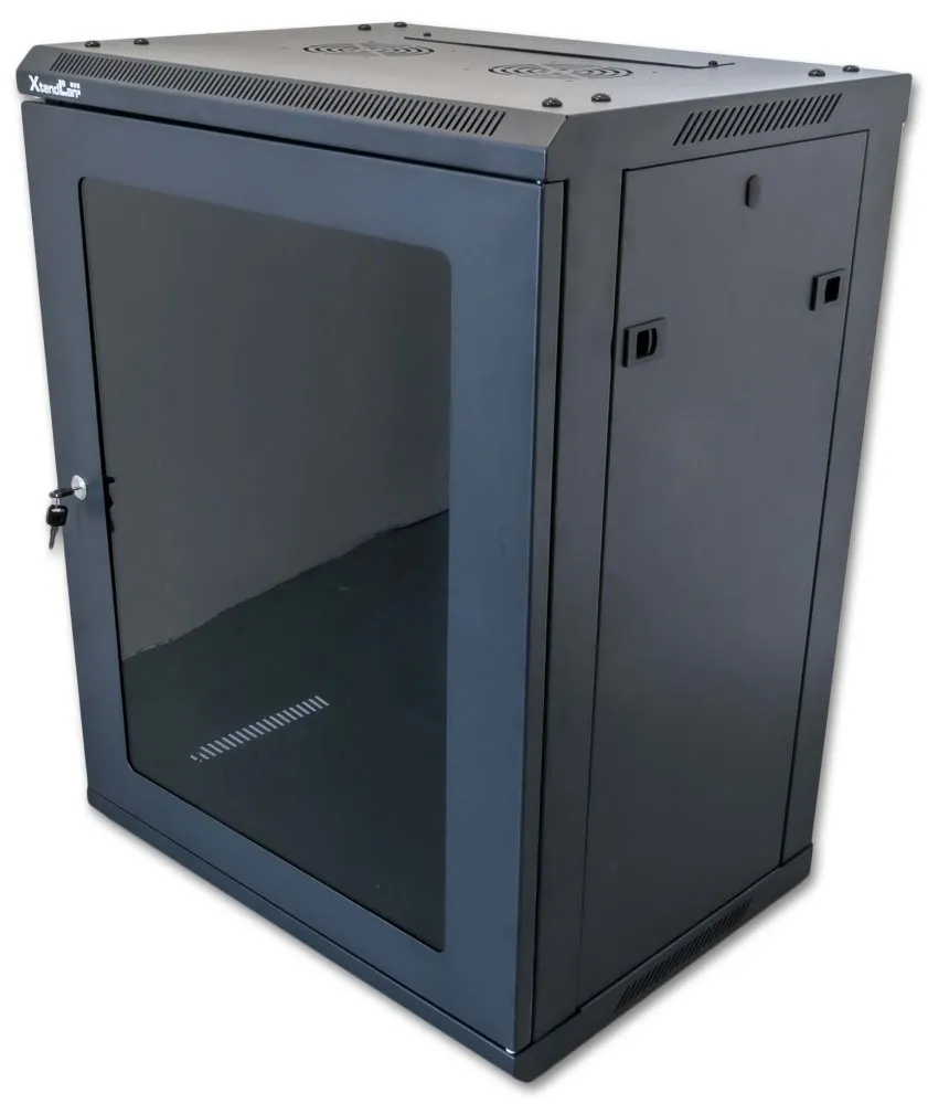 XtendLan 12U/600x450, na zeď, jednodílný, skleněné dveře černý