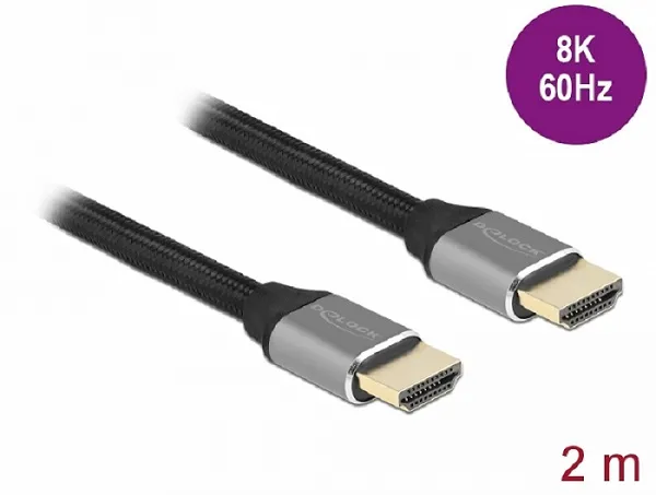Delock Ultra vysokorychlostní HDMI kabel, 48 Gbps, 8K 60 Hz, šedá 2 m certifikov