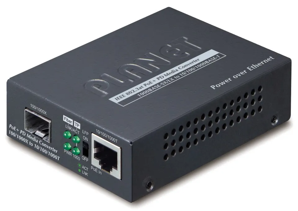 Planet GT-805A-PD konvertor 10/100/1000Base-T / miniGBIC SFP/ napájený z PoE 802.3af/at/bt