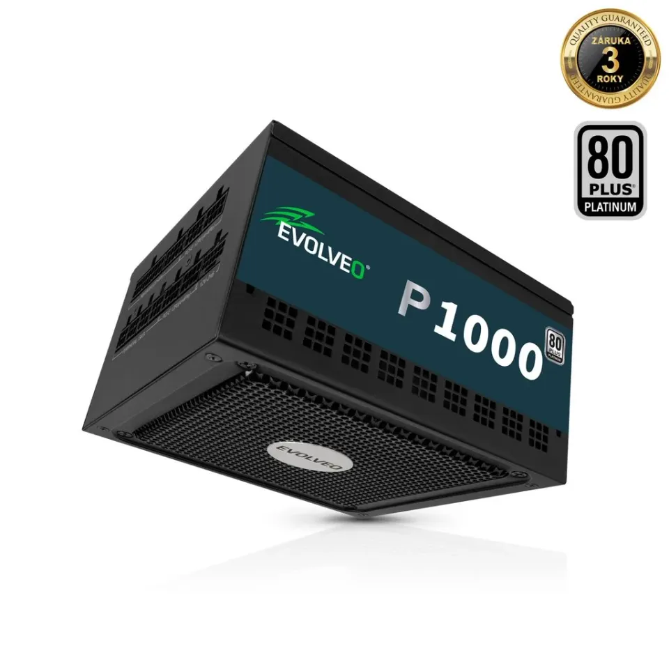 EVOLVEO P1000 zdroj 1000W, 80+ PLATINUM, ATX 3.1, PCIe 5.1, aPFC, 140 mm ventilá