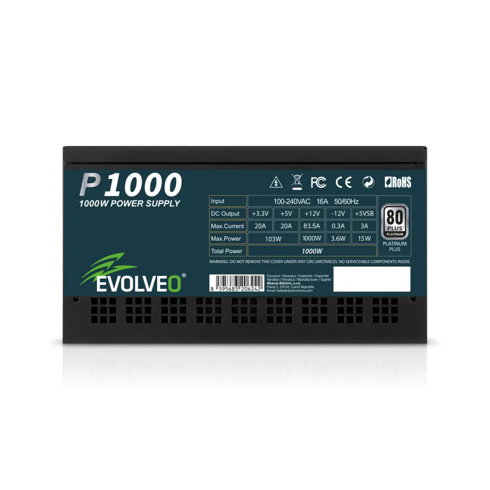 EVOLVEO P1000 zdroj 1000W, 80+ PLATINUM, ATX 3.1, PCIe 5.1, aPFC, 140 mm ventilá