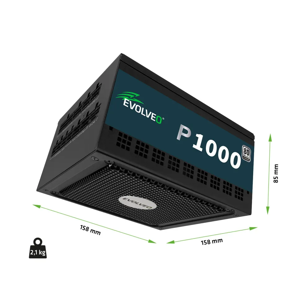 EVOLVEO P1000 zdroj 1000W, 80+ PLATINUM, ATX 3.1, PCIe 5.1, aPFC, 140 mm ventilá