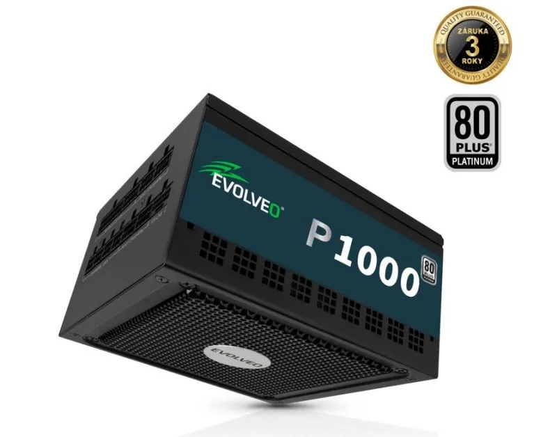 EVOLVEO P1000 zdroj 1000W, 80+ PLATINUM, ATX 3.1, PCIe 5.1, aPFC, 140 mm ventilá