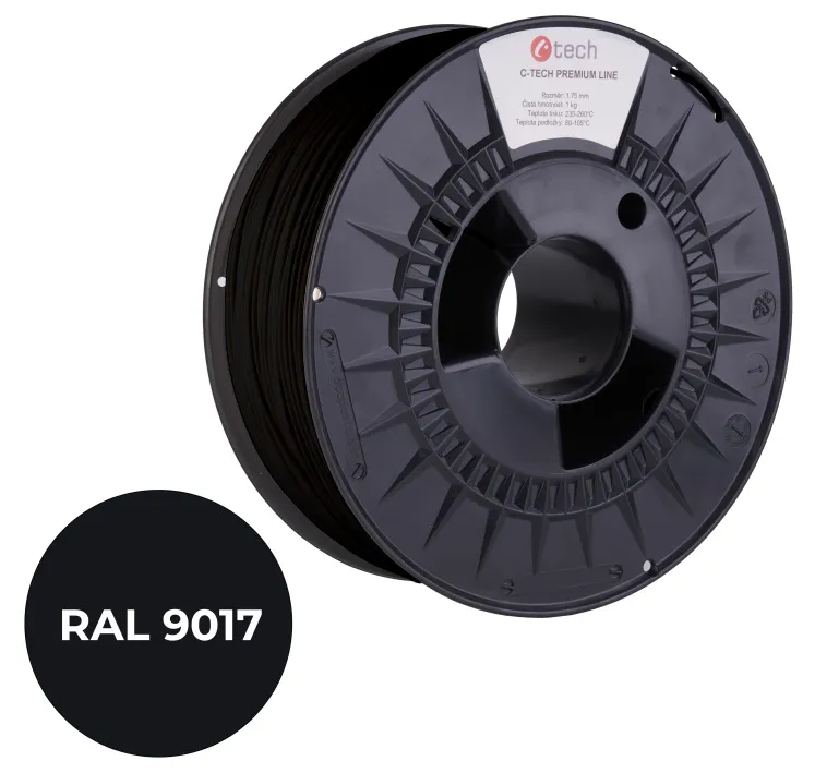 C-TECH tisková struna PREMIUM LINE ( filament ) , PLA, dopravní černá, RAL9017,