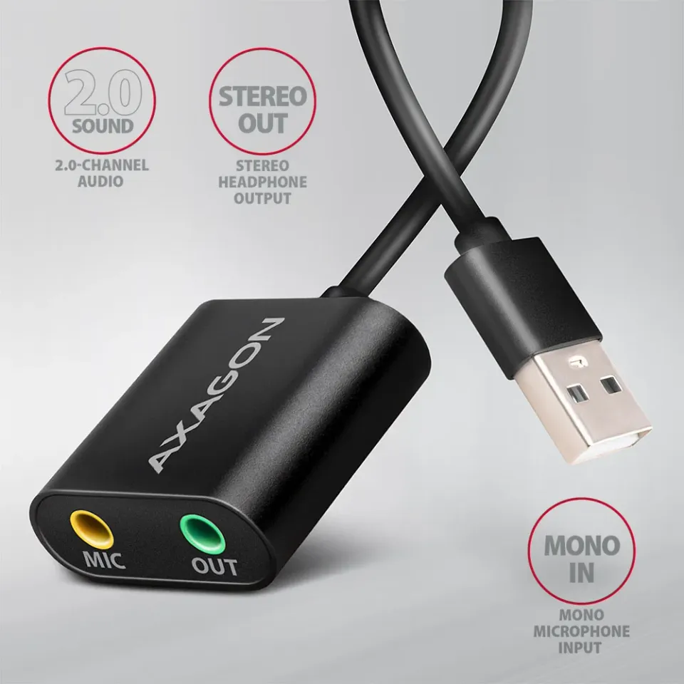 AXAGON ADA-12 USB - cable audio USB zvukovka s 15 cm kablíkem a kovovým tělem