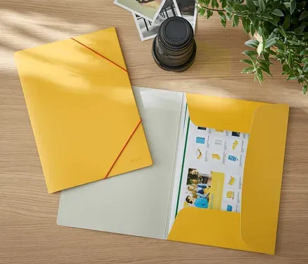 LEITZ Desky Cosy hebké se 3 chlopněmi a gumičkou, kartonové teplá žlutá