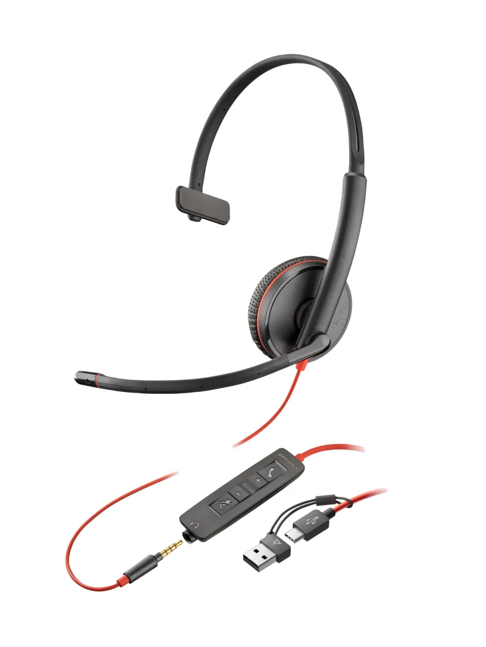Poly Blackwire 3215 náhlavní souprava, 3.5 mm jack + USB-C/A adaptér, mono