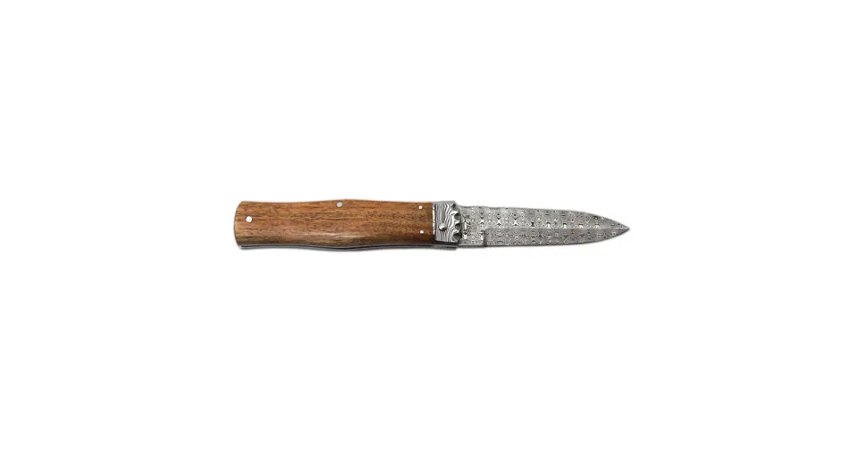 Vyhazovací zavírací nůž PREDATOR JAGUAR – damašek, střenka dřevo 241-DD1 materiál držadla - střenky exotické dřevo - amboina