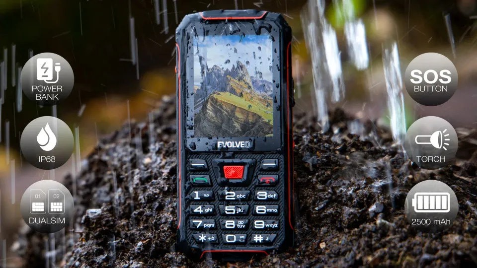 EVOLVEO StrongPhone W4, vodotěsný odolný Dual SIM telefon, černo-červená