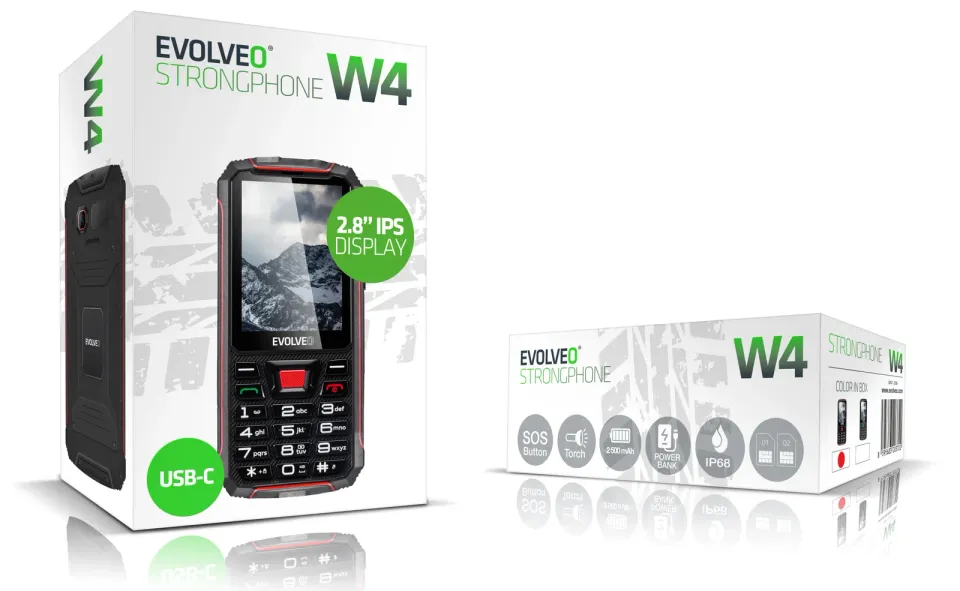 EVOLVEO StrongPhone W4, vodotěsný odolný Dual SIM telefon, černo-červená