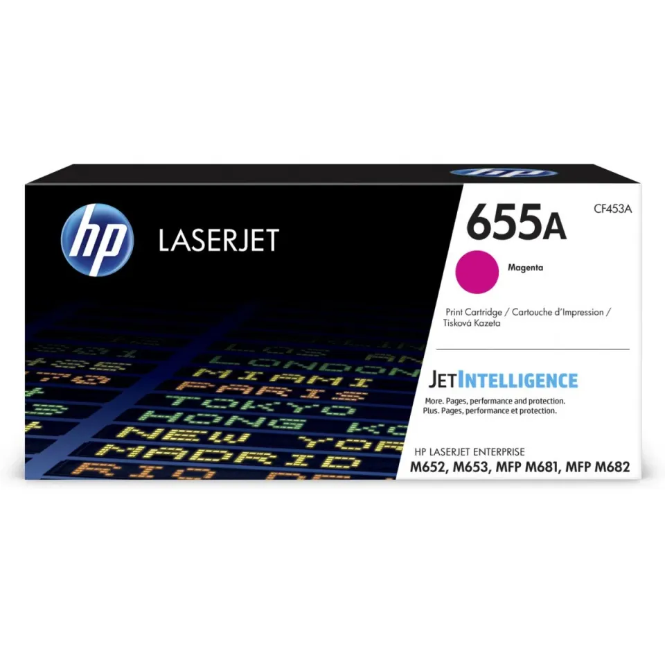 HP CF453A originální toner purpurový č.655A cca 10500 str. (magenta, HP CLJ M652, M653, M681, M682, černá, ColorSphere 3 Jetintelligence )