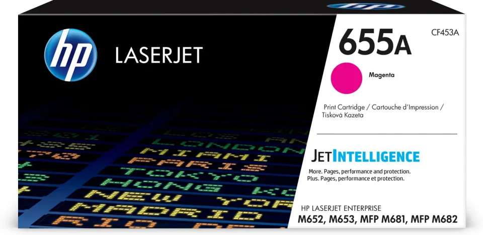 HP CF453A originální toner purpurový č.655A cca 10500 str. (magenta, HP CLJ M652, M653, M681, M682, černá, ColorSphere 3 Jetintelligence )