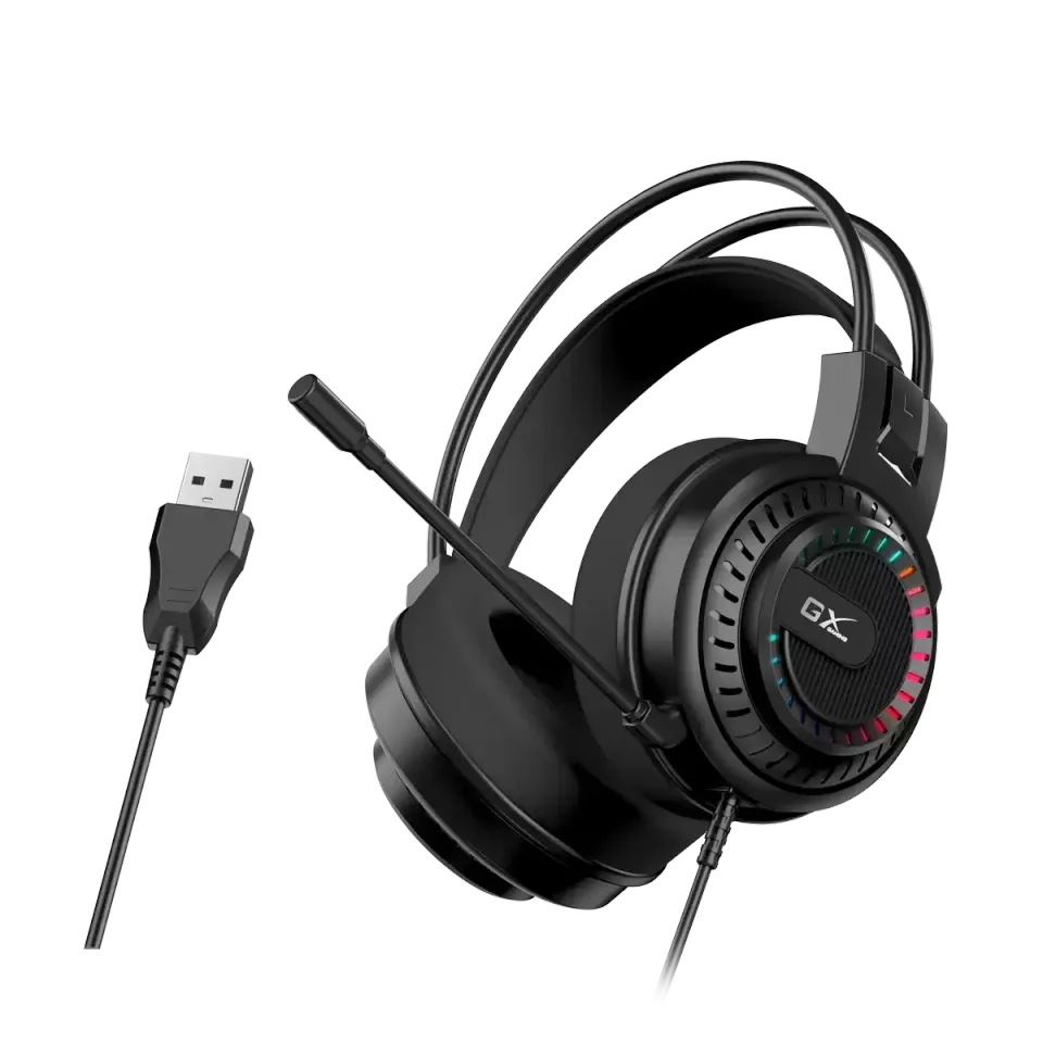 Genius GX GAMING HS-GX570U, Headset, herní, náhlavní, drátový, RGB LED, ovládání
