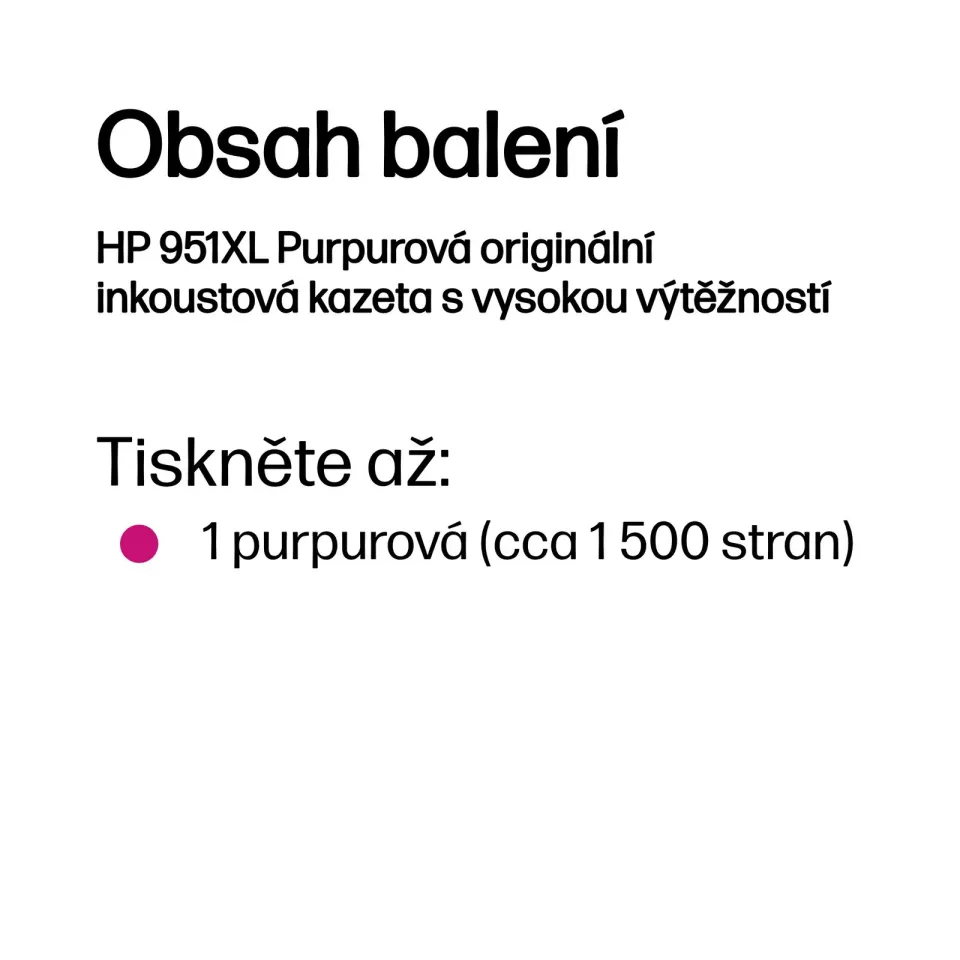HP CN047AE originální náplň purpurová č.951XL velká (cca 1500 stran, magenta, pro OJ 8100, 8600)