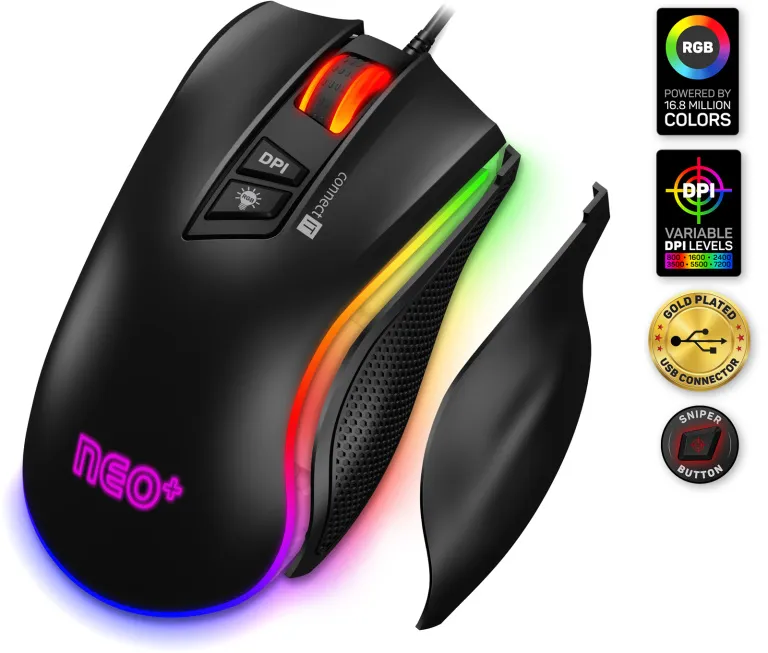 CONNECT IT NEO+ profesionální optická herní myš se softwarem, RGB podsvícení, ČE