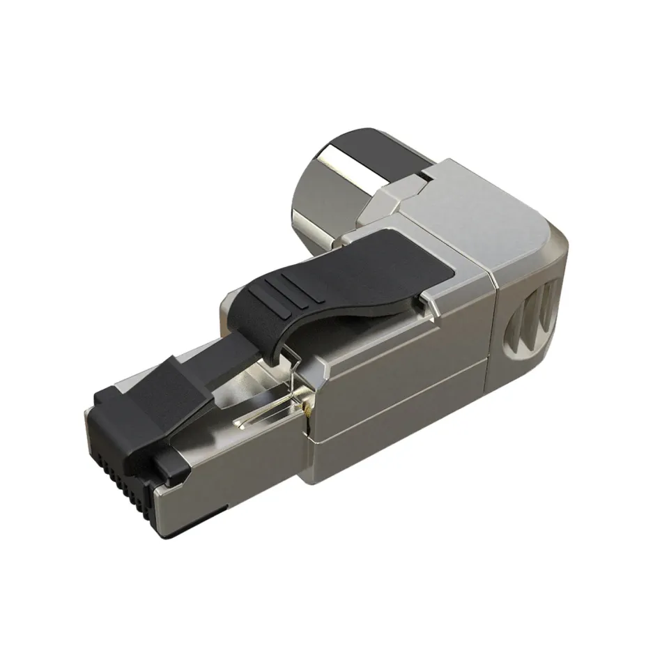 Konektor MPTL 90° RJ45 CAT6A STP samořezný SXRJ45-6A-STP-BK-SA-U