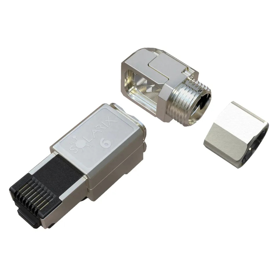 Konektor MPTL 90° RJ45 CAT6A STP samořezný SXRJ45-6A-STP-BK-SA-U