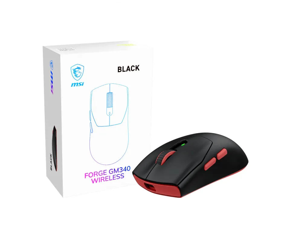 MSI herní myš FORGE GM340 Wireless Black/ bezdrátová/ 12.000 dpi/ 2,4GHz/ BT5.2/ USB/ 6 tlačítek/ černá