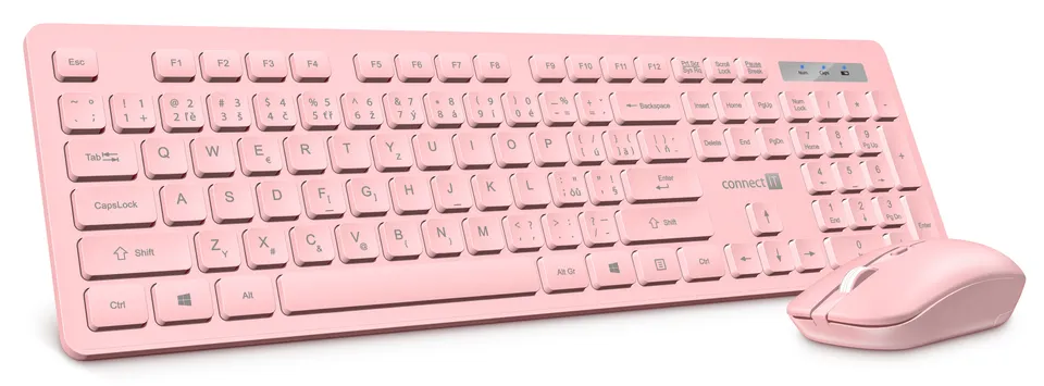 CONNECT IT Wireless FashionCombo2 Pink bezdrátová klávesnice + myš, USB 2,4GHz,