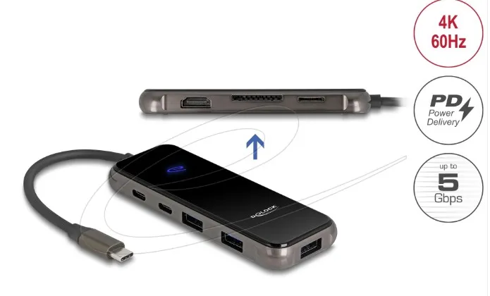 Delock Dokovací stanice USB Type-C 4K – HDMI / USB Hub / SD - Micro SD slot / PD