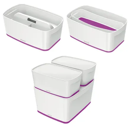 LEITZ Úložný box s víkem MyBox, velikost S, bílá/fialová