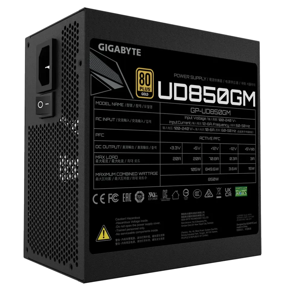 GIGABYTE zdroj UD850GM, 850W, 80plus gold, modular, 120 mm fan