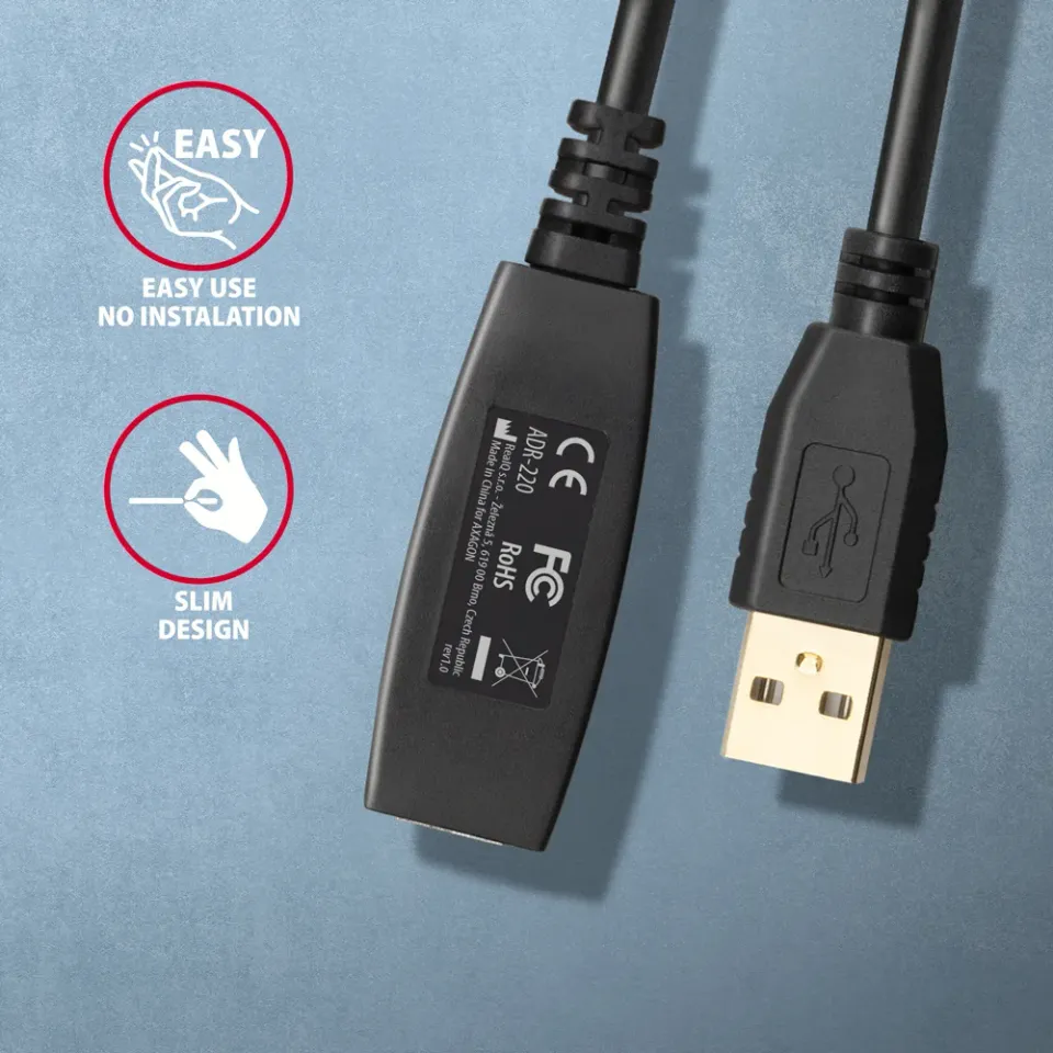 AXAGON ADR-220, USB2.0 aktivní prodlužovací / repeater kabel, 20m