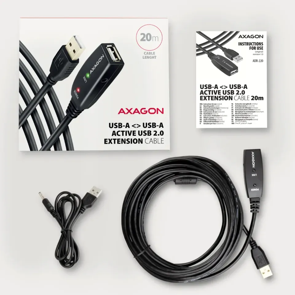 AXAGON ADR-220, USB2.0 aktivní prodlužovací / repeater kabel, 20m