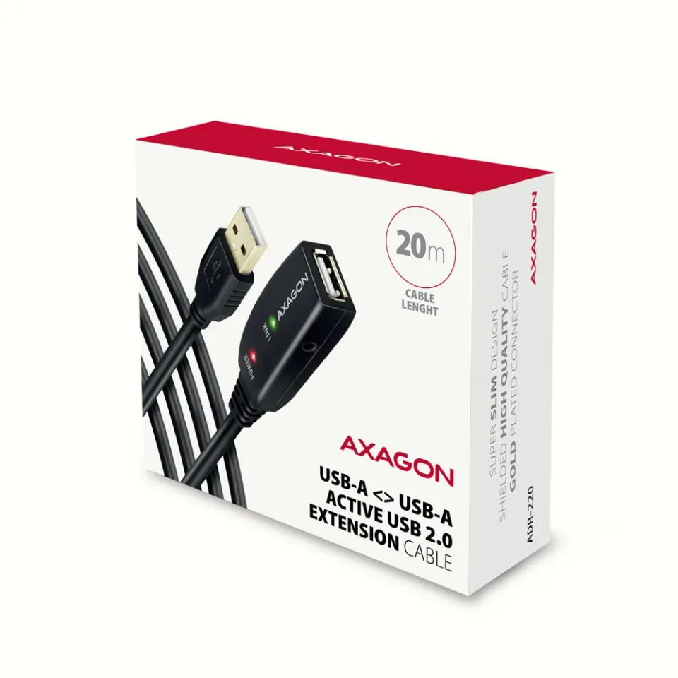 AXAGON ADR-220, USB2.0 aktivní prodlužovací / repeater kabel, 20m