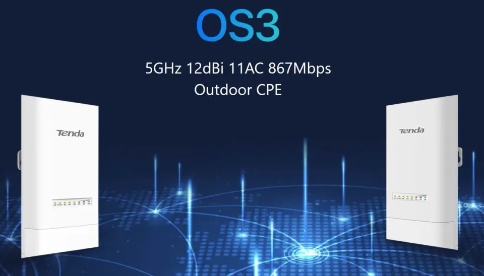 Tenda OS3 Outdoor CPE 5 GHz WiFi AC900, 867Mb/s, 4x LAN, 12 dBi, IP65, pasivní PoE výhybka + adaptér