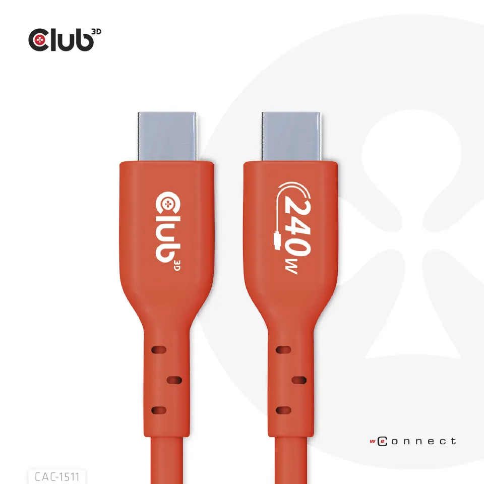 Club3D kabel USB-C, Oboustranný USB-IF Certifikovaný data kabel, PD 240W(48V/5A) EPR M/M 1m