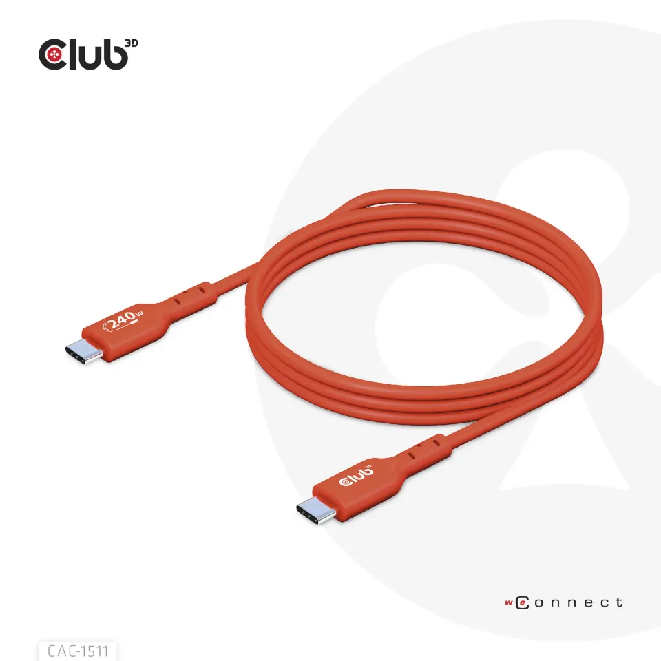 Club3D kabel USB-C, Oboustranný USB-IF Certifikovaný data kabel, PD 240W(48V/5A) EPR M/M 1m